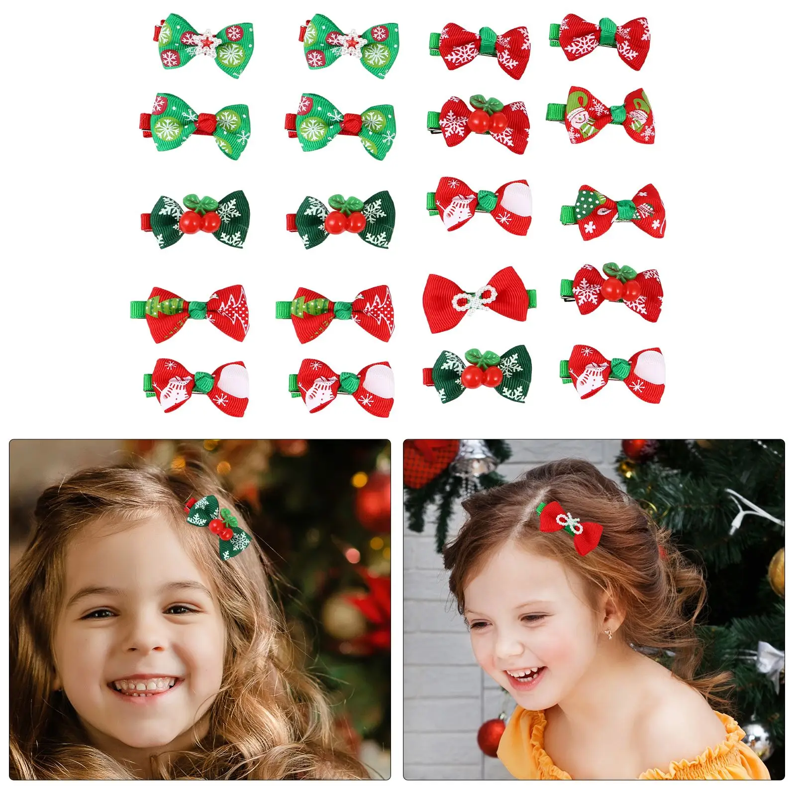 

20pcs Christmas Hairpin Pretty Bowknot Hair Clips Christmas Hair Pin Hair Ornament For Girl Head Decoration Xmas Party Adornment