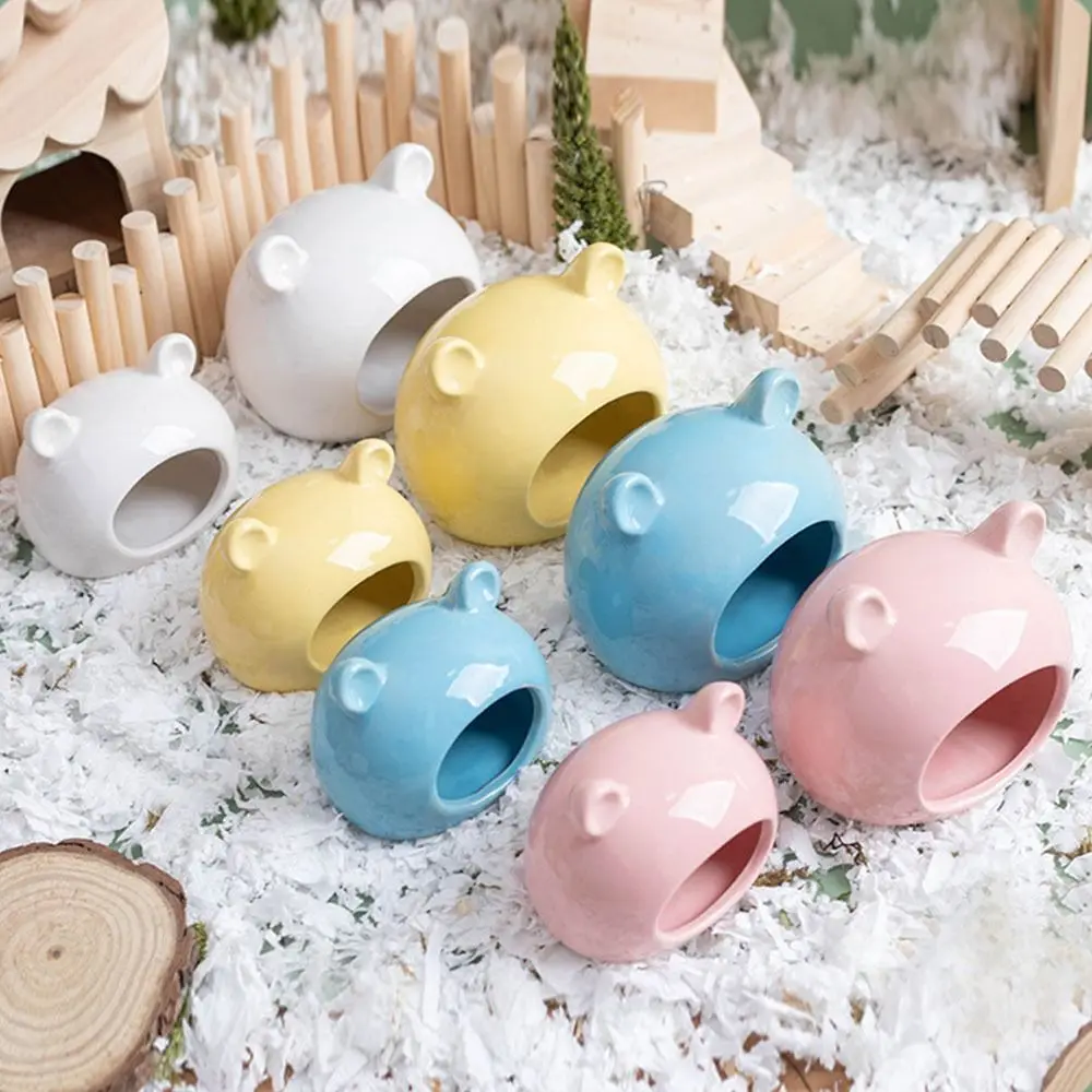 Creative Hamster Ceramic Nest Cheese Shape Ceramics Hut Hamster Hideout Triangle Cute Hamster Cave Ice House Supplies