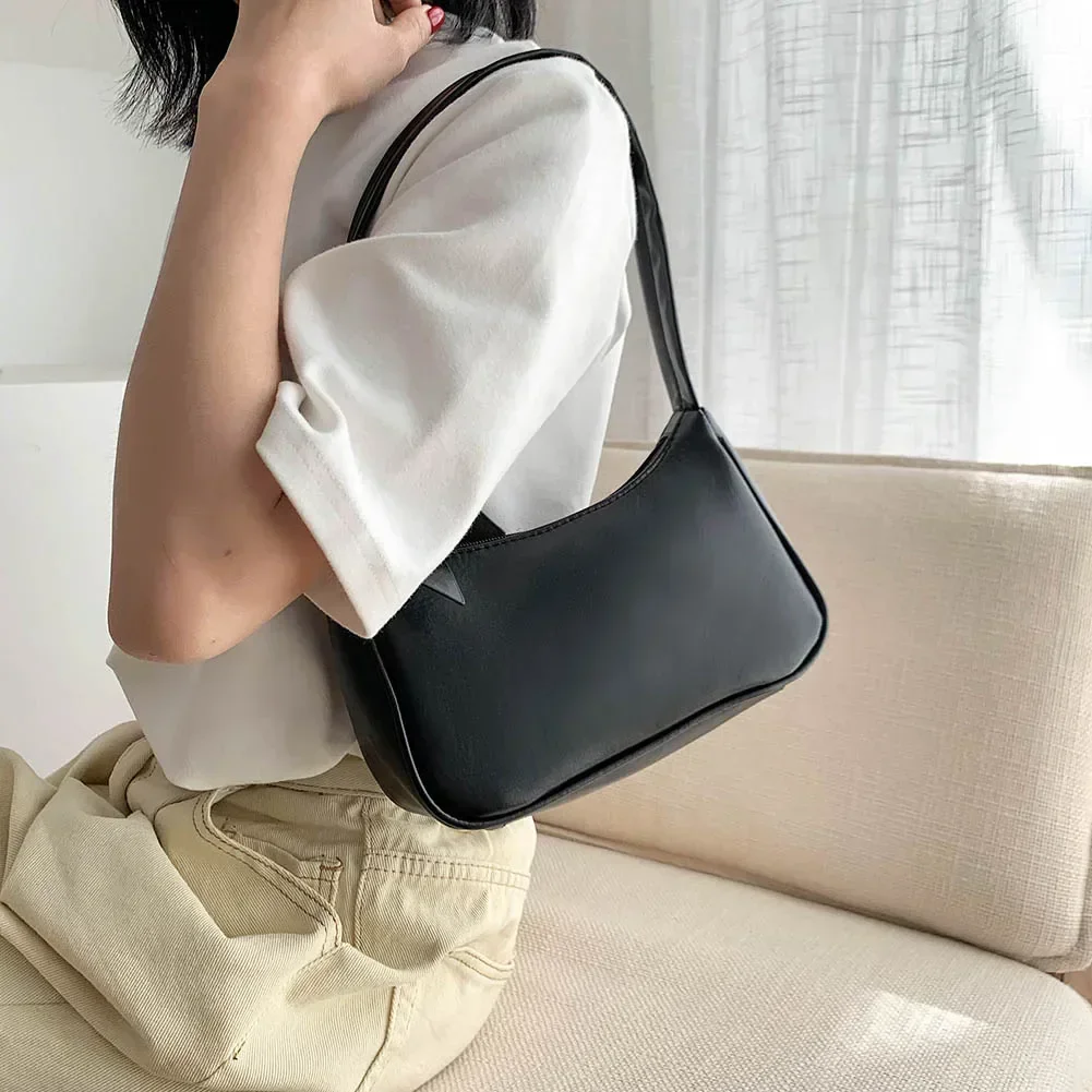 1pc Retro Soft PU Leather Women Shoulder Underarm Bag Casual Solid Color Small Top-Handle Handbag Ladies Fashion Shoulder Bag image 3