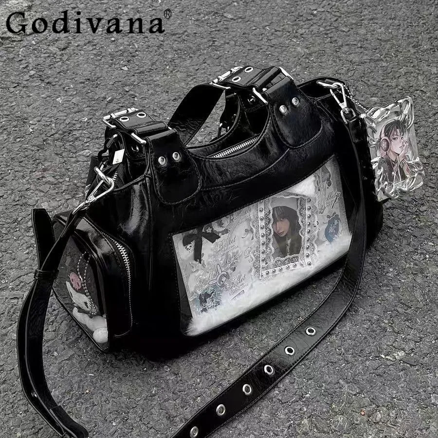 

Sweet Cool Hot Girl Japanese Original Lolita Pain Bag Daily Fashion Design Sense Motorcycle Style Single Shoulder Crossbody Bag
