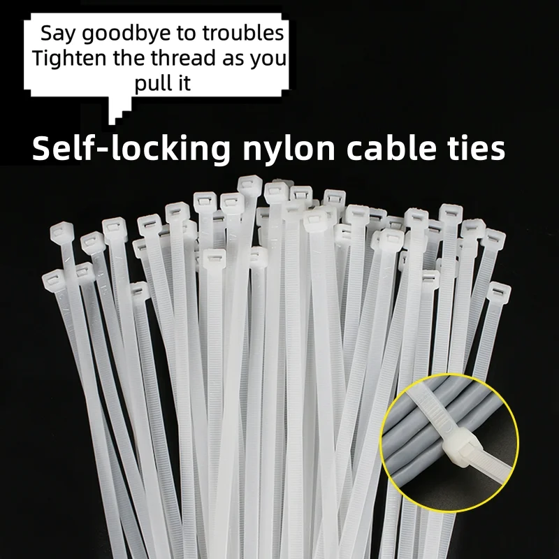 100pcs Cable Ties Self-Locking Plastic Nylon Ties Organiser Tighten Cables Wire Cable Zip Ties Fastening Ring Plastic Fixation