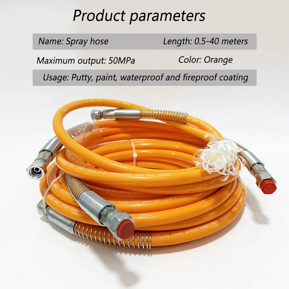 Orange 1/4 High Pressure Spray Hose (0.5-40m) with 1/4 Threaded Fitting for Putty, Paint, Waterproof & Fireproof Coatings