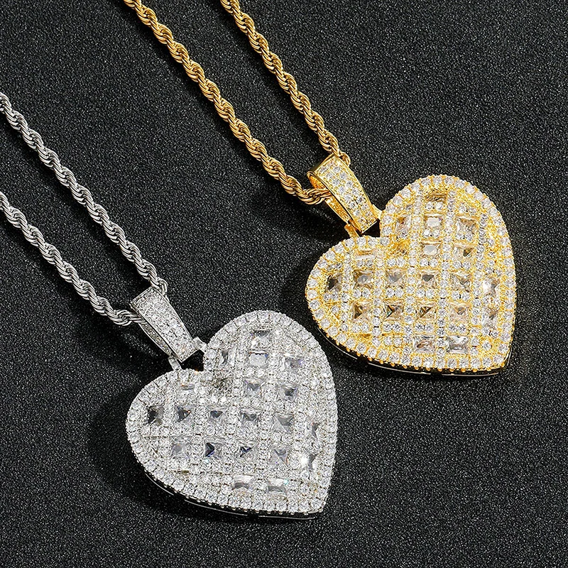 

Hip Hop 5A+ CZ Stone Bling Ice Out Heart Pendants Necklace for Men Women Unisex Rapper Jewelry Gold Silver Color