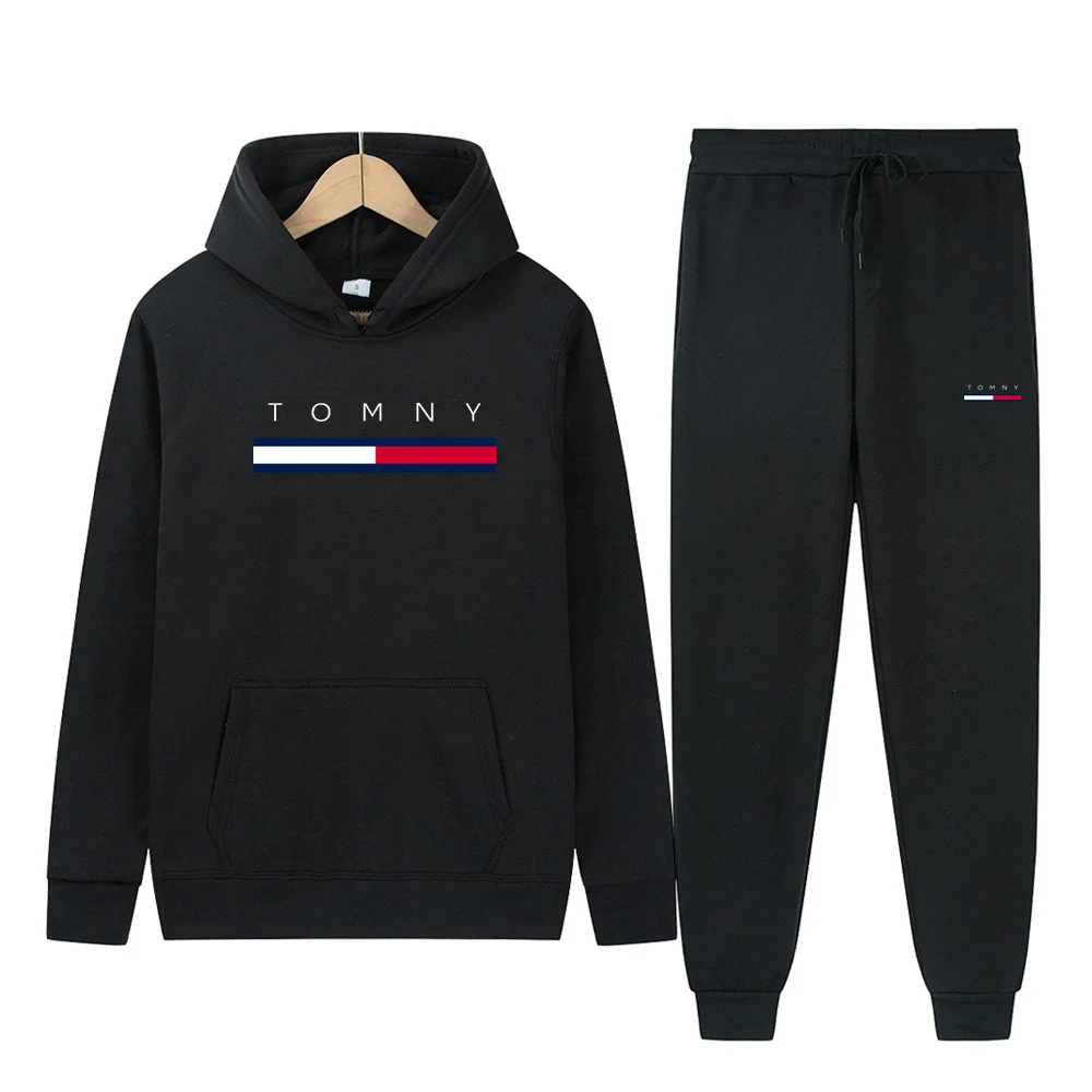 

New autumn men's digital print sportswear two-piece set, hooded sweatshirt + drawstring pants, men's hooded shirt, running sport
