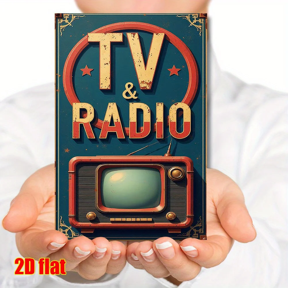 2D Vintage Metal Sign Retro TV Radio Service Logo Wall Art for Home Bar Cafe Garage Decor Easy Hanging