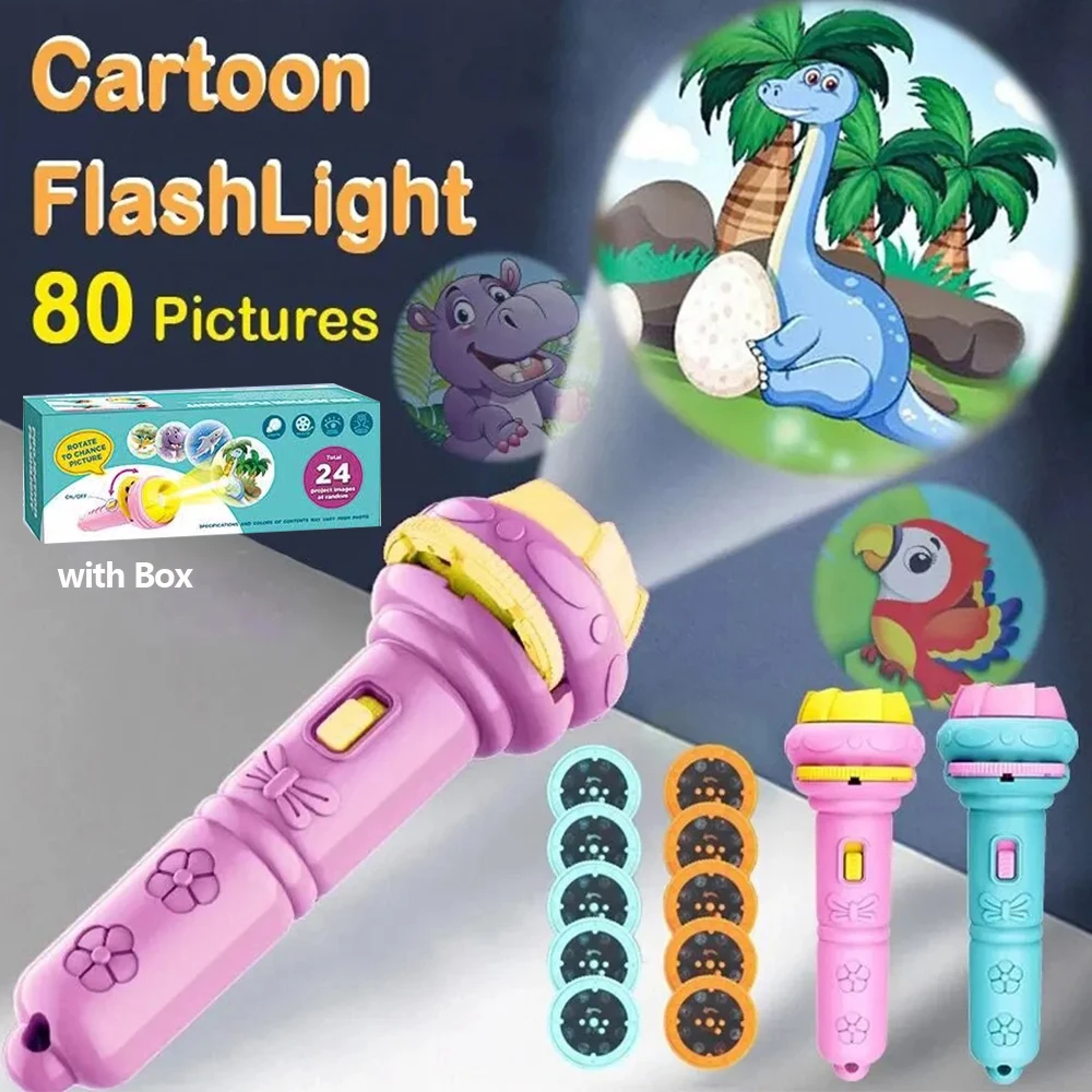 10 Cards Cartoon Projection Flashlight 80 Patterns Creative Children Flashlight Toy Projector Baby Toys Bedtime Story Book Toy