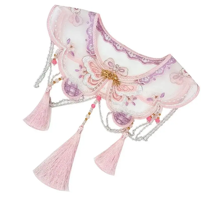 Butterfly Embroidery Shoulder Wrap for Parties and Casual Wear Beaded Tassels Detachable False Collar Yunjian Shawl X4YC