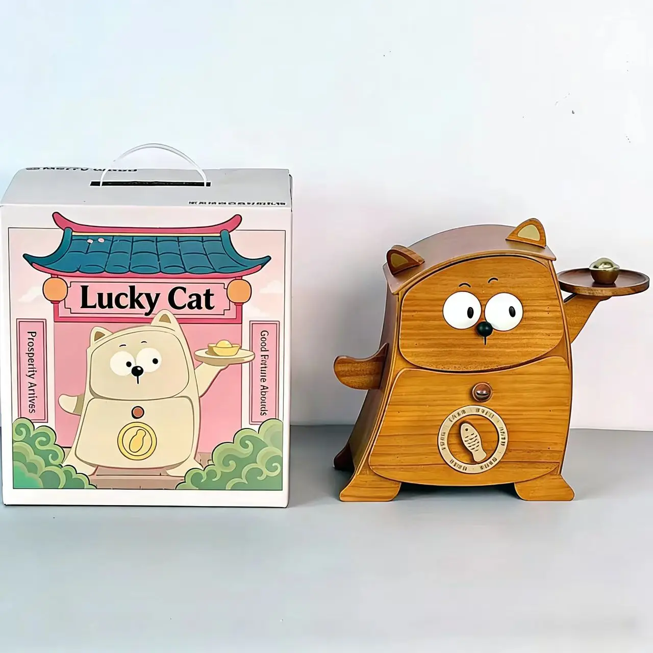 

Authentic Wood Catty Storage Box w/ Compartment Cute Desktop Ornament Originative Home Decor Wedding Festival Token