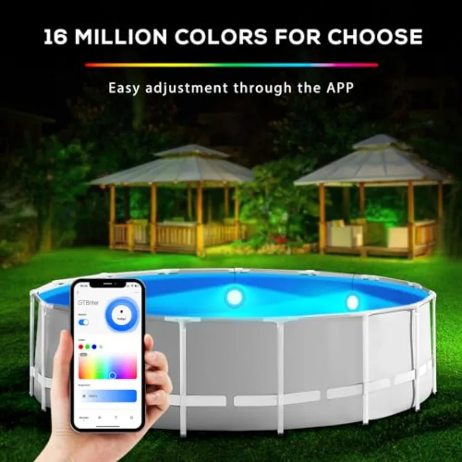 Above Ground Pool Lights with APP Control 20W RGB Dimmable LED Pool Lights with Suction Cups and Built-in Magnets 12V Underwate