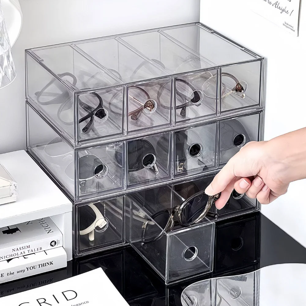 Desktop Acrylic Multi-layer Display Shelf, Multi Grid Drawer Style Organizing Box, Glasses Storage Box, Sunglasses, Sunglasses