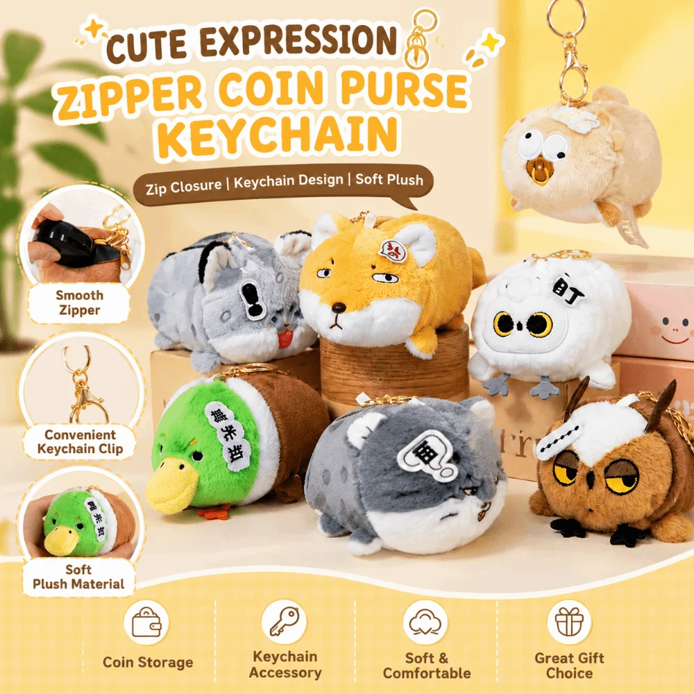 Kawaii Style Cartoon Animal Keychain Pendant Multicolor Soft Earphone Case Owl Crocodile Snow Leopard Bag Ornament Kids Gift