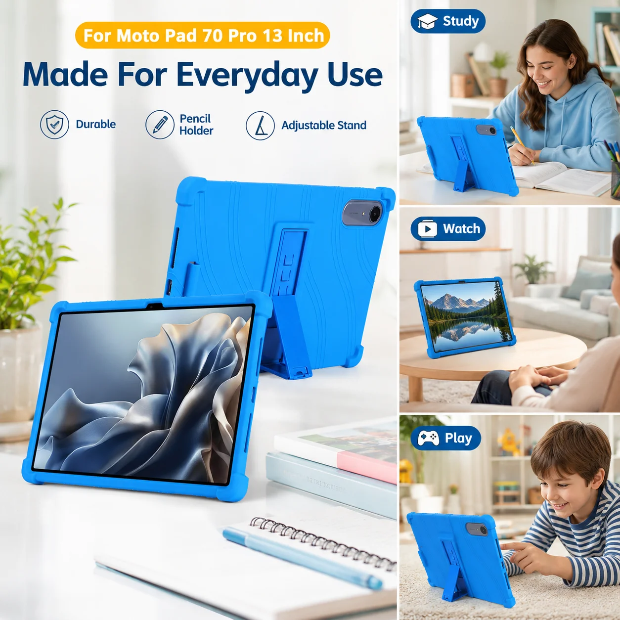Full Body Shockproof Case For Motorola Moto Pad 70 Pro 13 Inch Silicone Cover With Built-In Kickstand Lightweight Tablet Shell