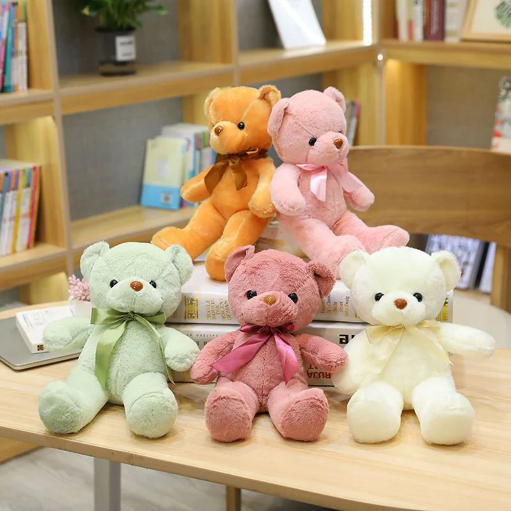 30CM Color Small Teddy Bear Plush Toy Short Hair Cute Birthday Wedding Gift Bear Doll Ribbon Bear Festival Gift