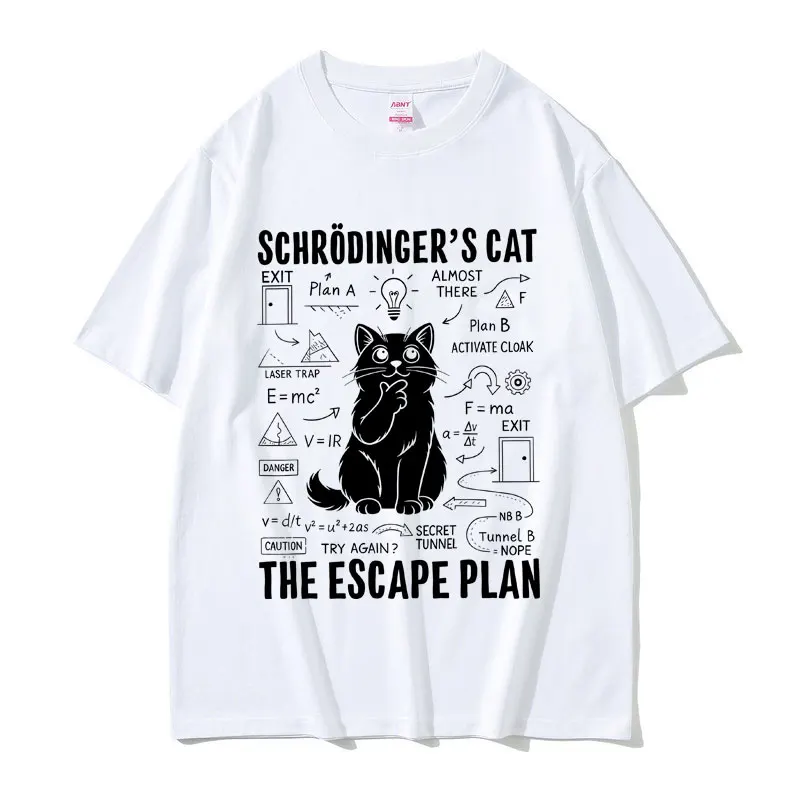 Schrodinger Cat Lovers Funny Meme T-shirt Summer Men Women Casual Cotton Vintage Streetwear Unisex Oversized Short Sleeve Tees