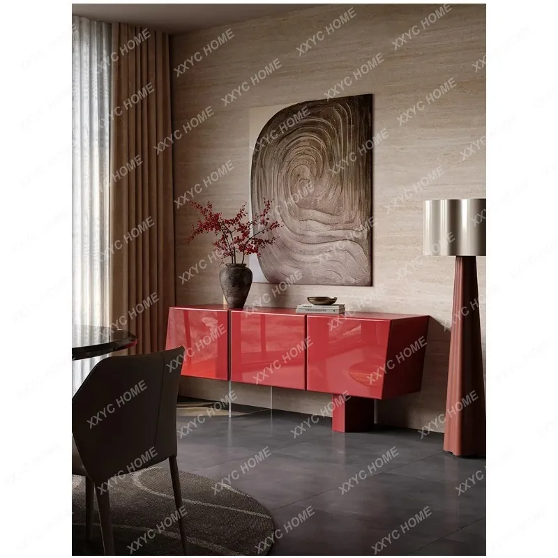 XX Light luxury dining side cabinet design sense relief art black antique side cabinet locker against the wall