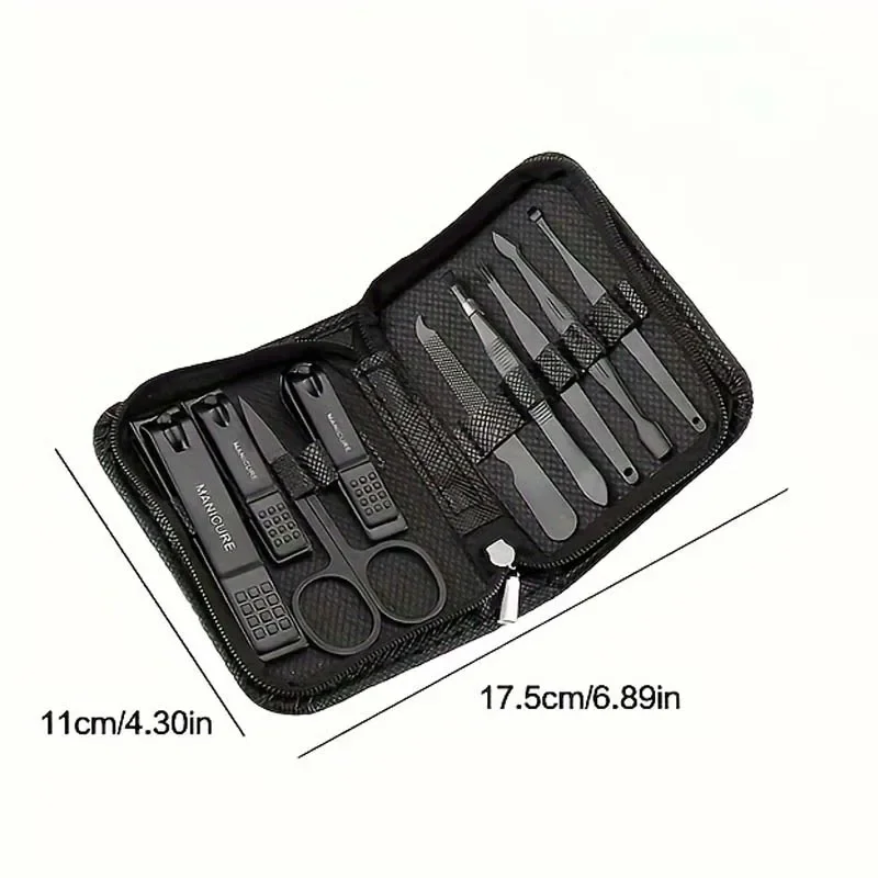 9個入り高級爪切りとマニキュアセット、トラベルボックス付き - ステンレス製キューティクルプライヤー、手足ケアツール