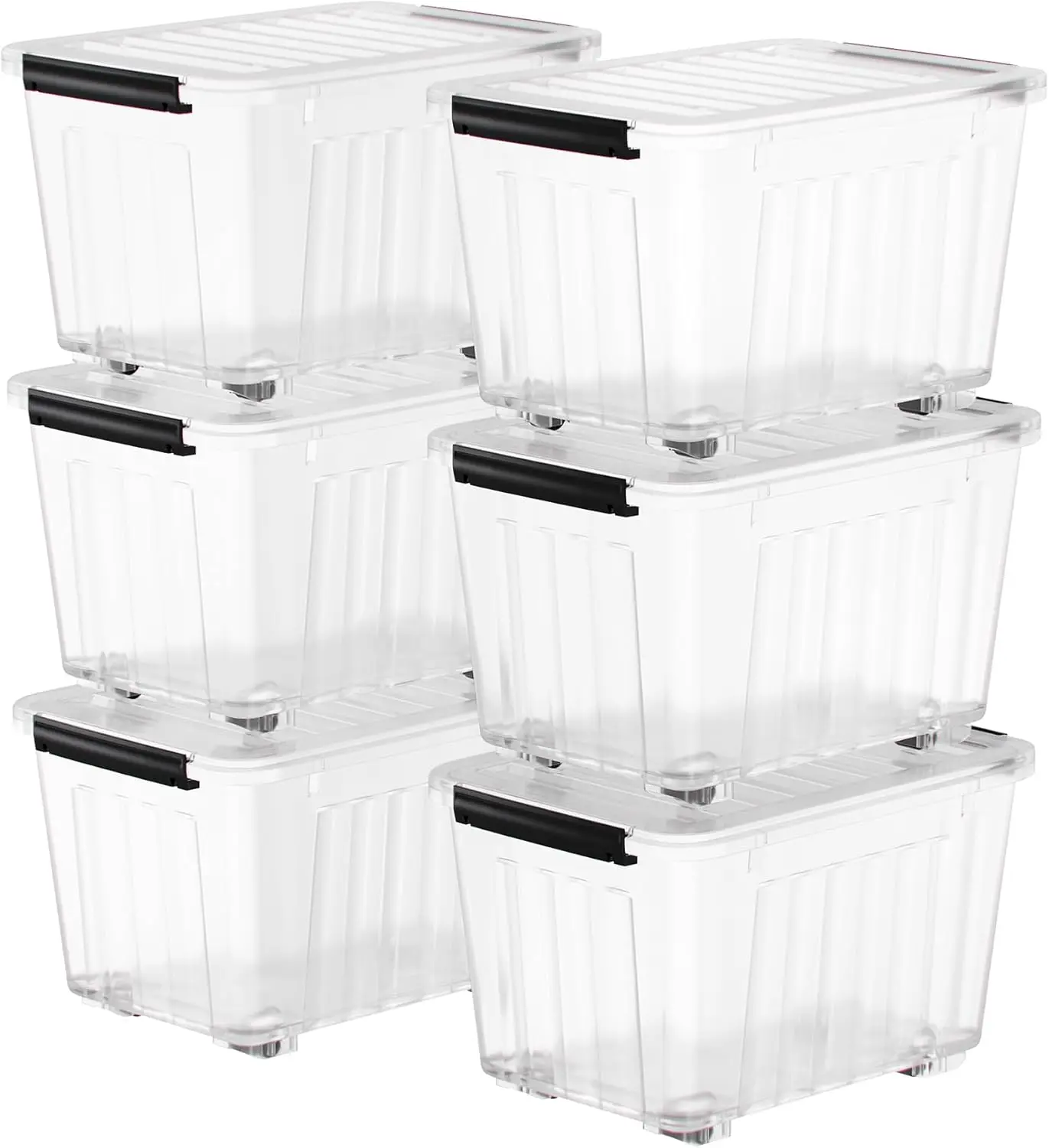 72 Quart Stackable Nestable Storage Bins with Lids and Latches, Clear Plastic Containers (6-Pack)