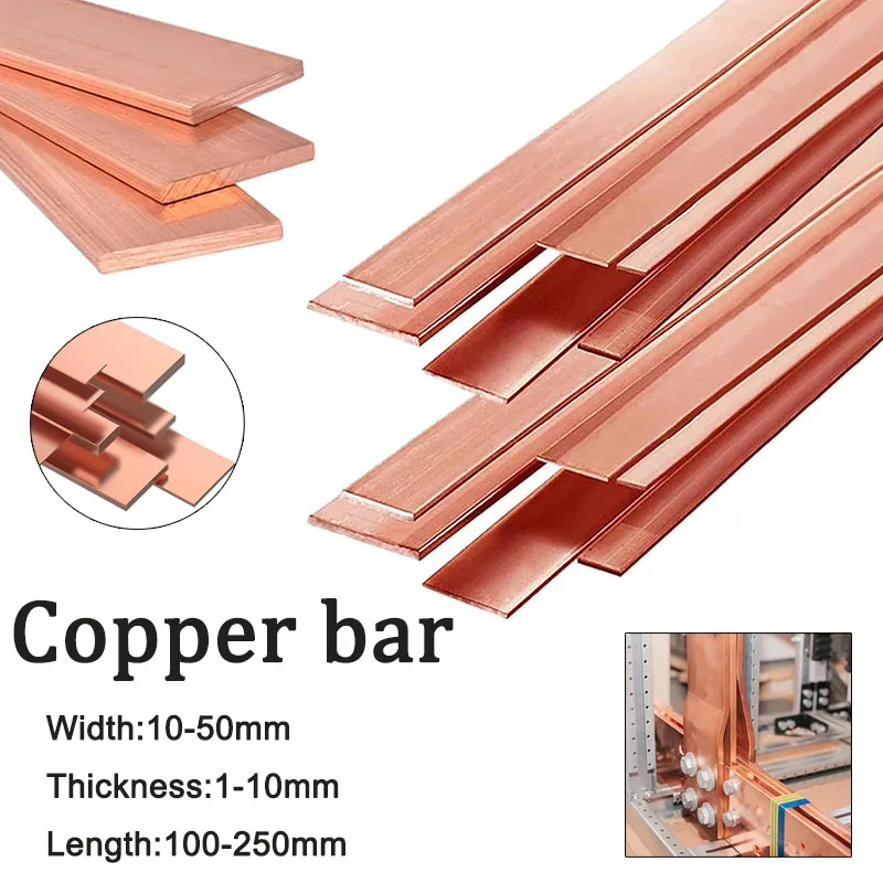 1pcs Coppers Strip T2 Coppers Flat Bar Steel Strip Plate Thickness1/1.5/2/3/4/5/6/8/10mm Coppers Electroplating DIY Material