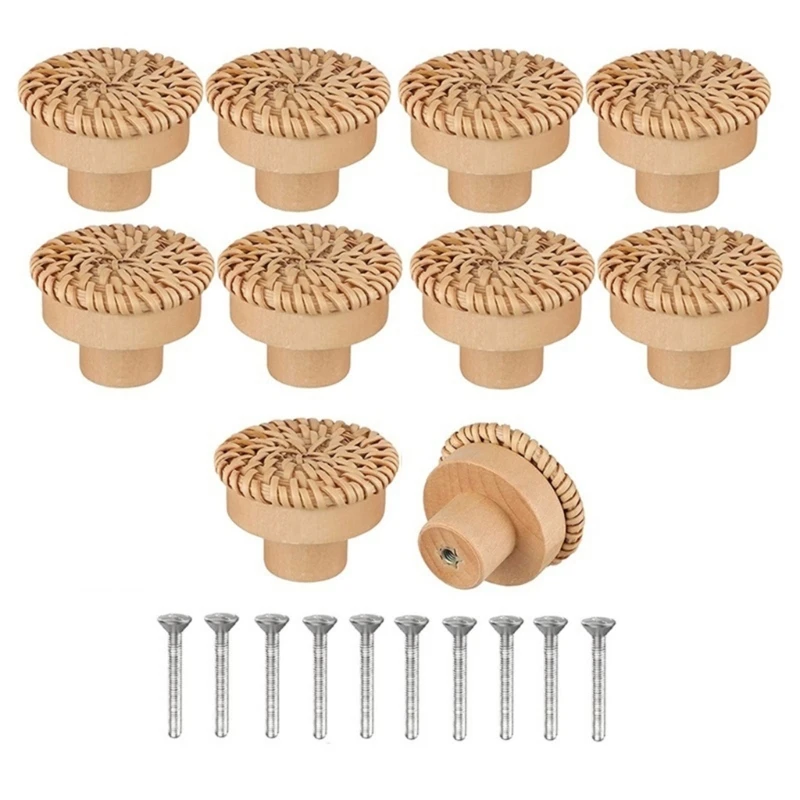 10Pcs Drawer Pull Rattan Wooden Dressers Knob Cupboard Handle Furniture Decor Handle Simple Bedside Cabinet Pull Drosphip