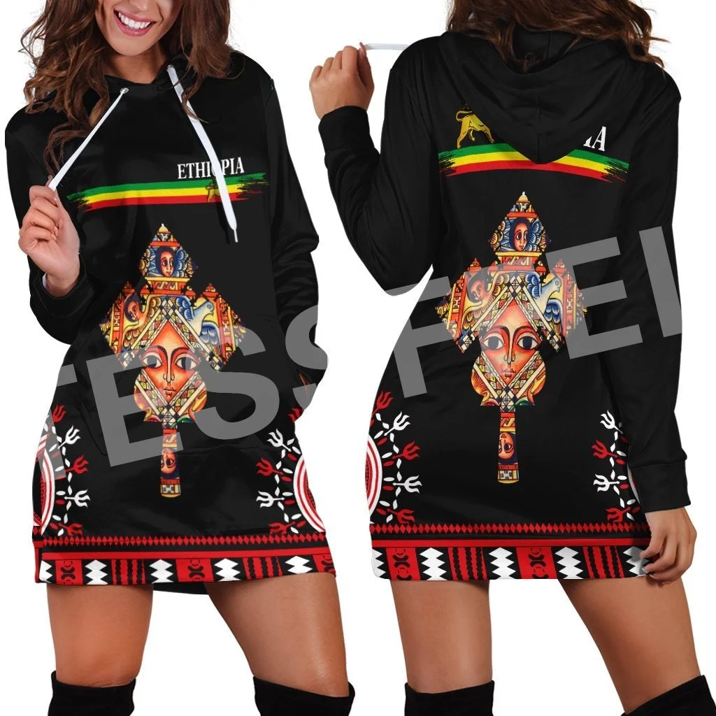 

Tessffel Ethiopia County Reggae Africa Native Tribe Lion Retro Kente 3DPrint Harajuku Sexy Women Hoodie Dress Funny Casual X2