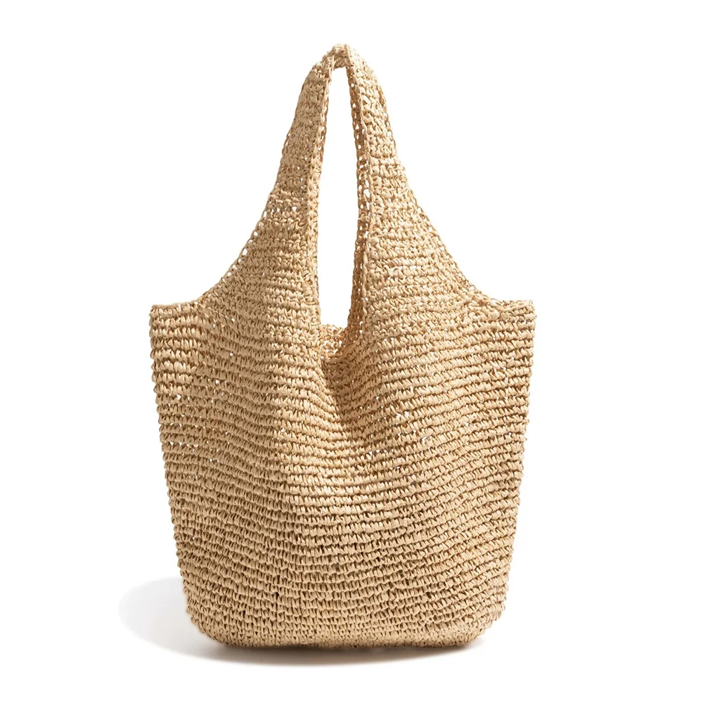

Large Capacity Beach Bag Hobos Tote Summer Knitting Shoulder Bag Paper Rope Straw Bags for Women Handbag Vacation Woven Shopper