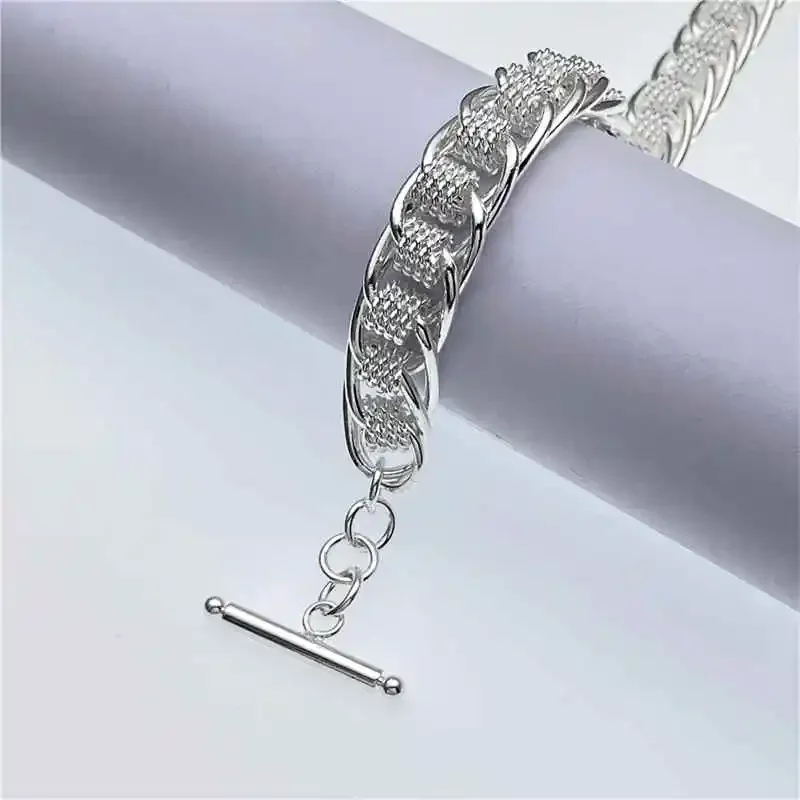 925 Sterling Silver Bracelet Fashion Round Mesh Bracelet for Women Engagement Wedding Jewelry Gifts New