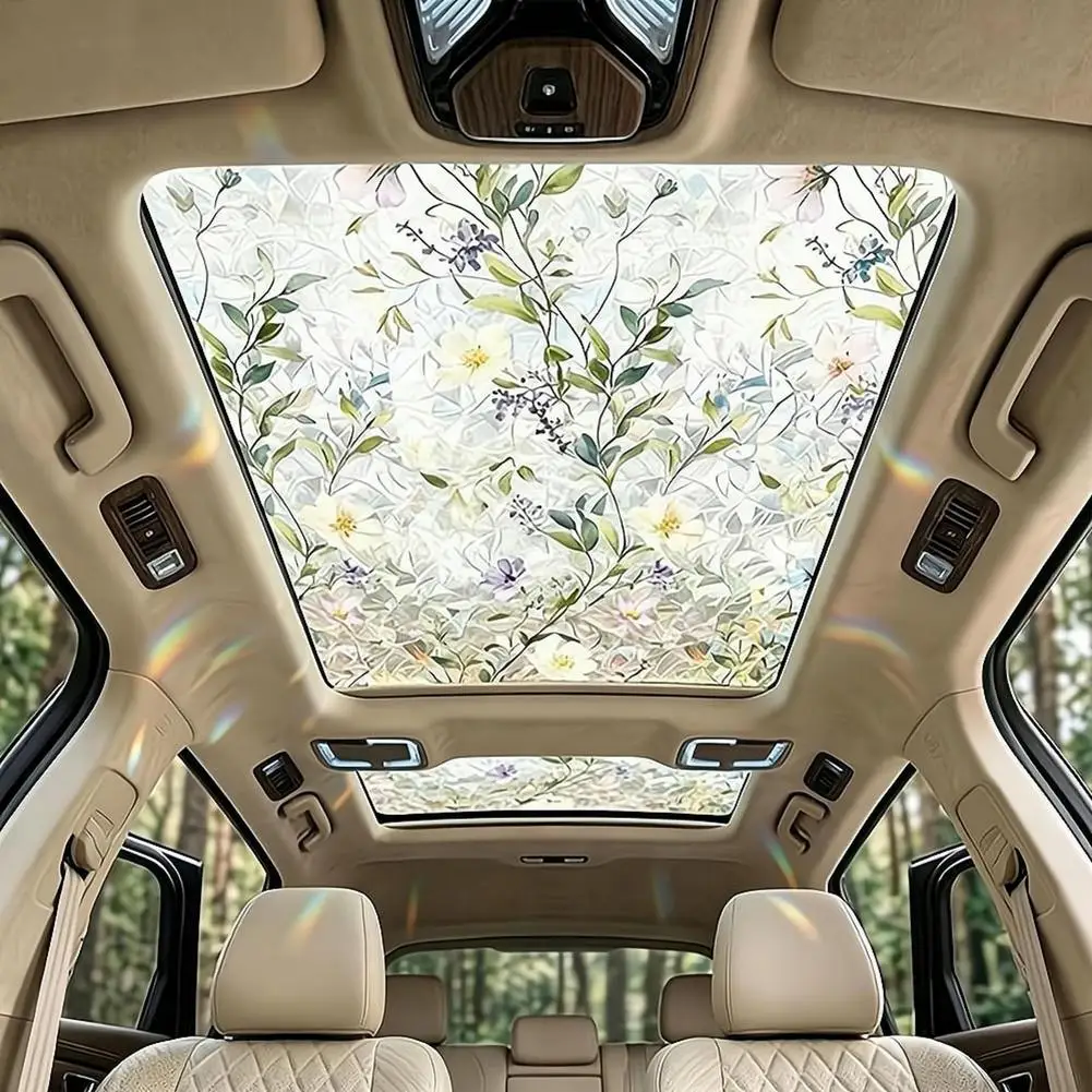 

Floral Stained Glass Car Sunroof Static Cling Film Privacy Sun Protection Decal Rainbow Effect Window Sticker Sunroof Tinting