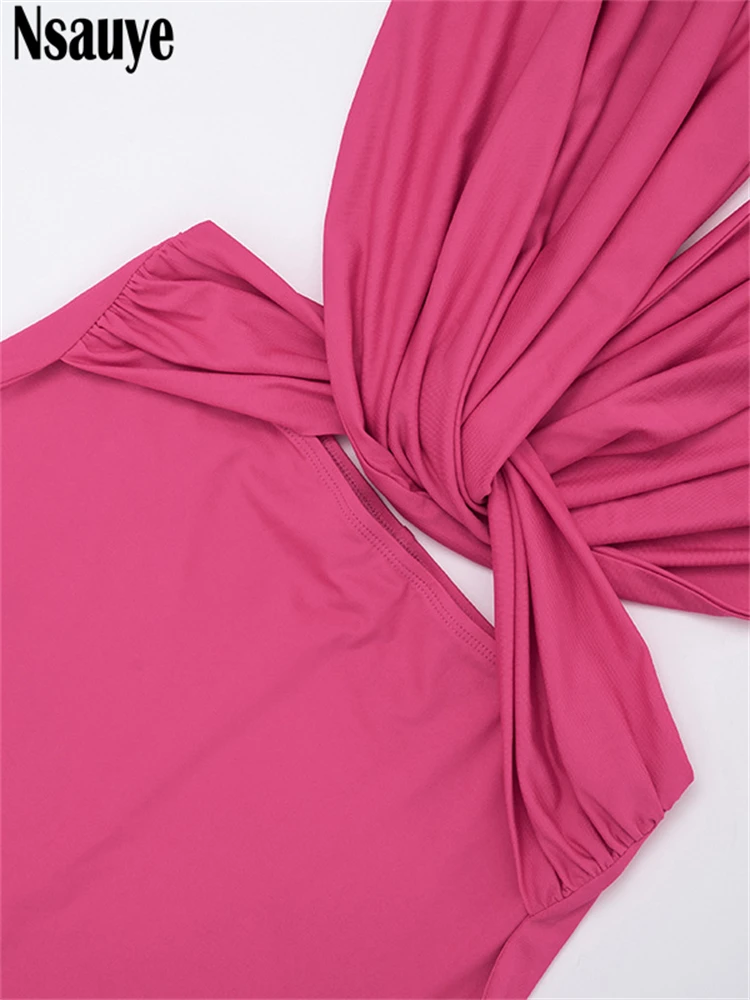 Nsauye elegante vestidos de festa feminino sexy night club nova moda maxi baixo corte halter sem costas vestido de verão longo 2025 outono