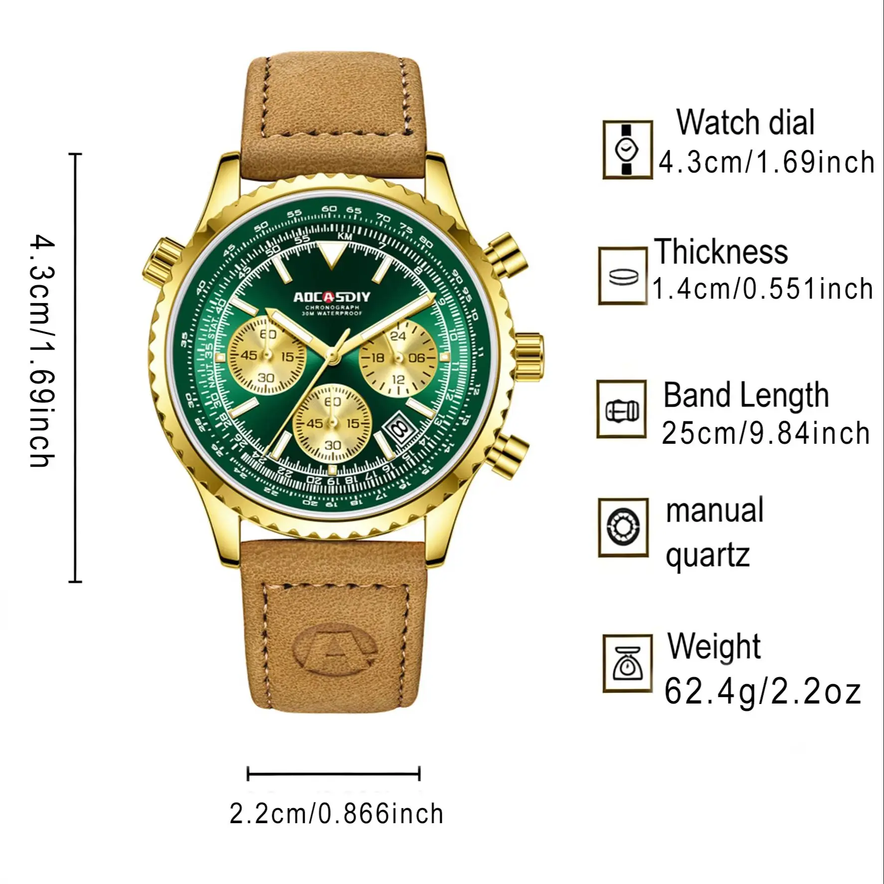 AOCASDIY Men's Quartz Watch, Speed Gauge Panel, Multi functional Date Window, Retro Business Men's Birthday Gift