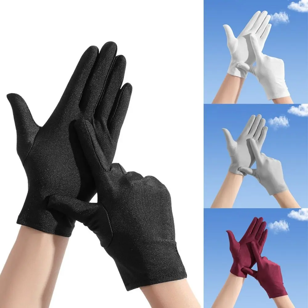 Solid Color Milk Silk Driving Gloves Sunscreen Non-Slip Serving Waiters Mittens Breathable Stretch Household Gloves Women