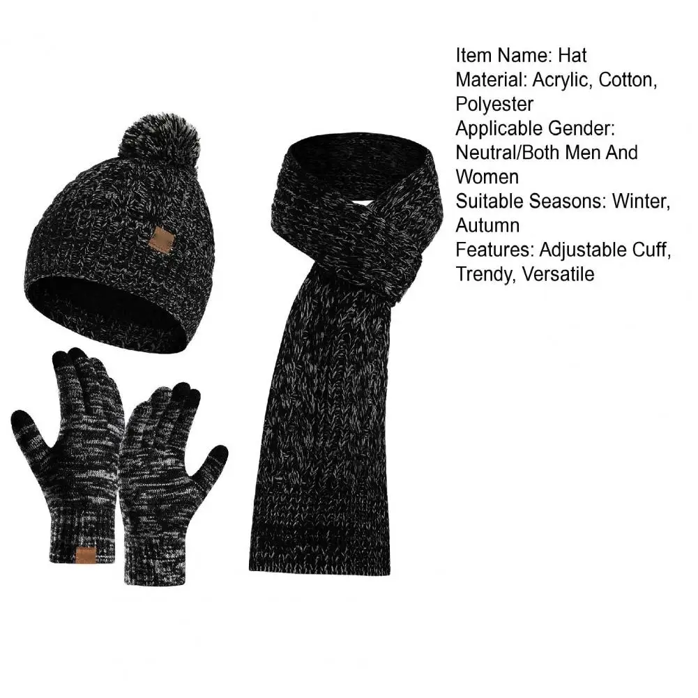3 قطعة قبعة الشتاء الدافئة متماسكة لمس قفازات طقم أربطة عنق للنساء الرجال التزلج التزلج التخييم القيادة الرياضة في الهواء الطلق ركوب الدراجات ارتداء