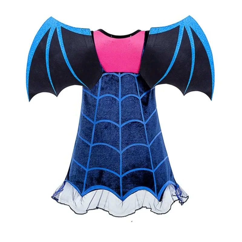 Ensemble jupe courte de vampire bleu de dessin animé pour petite fille, bande de sauna, gants ailés, cosplay d'Halloween, déguis