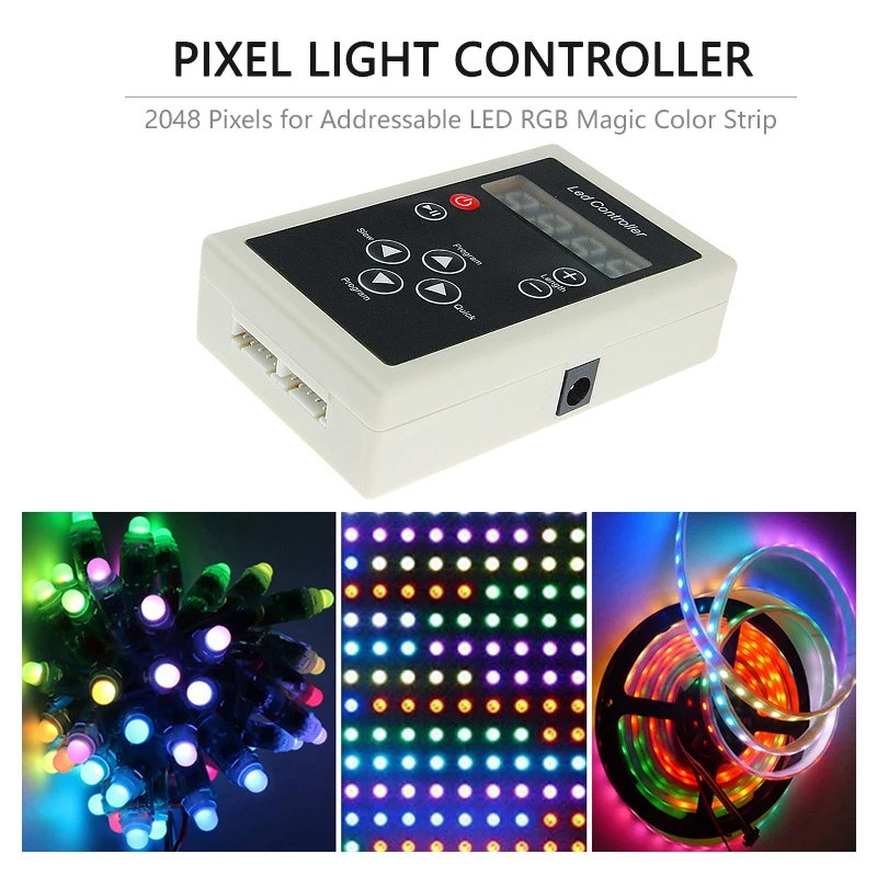 RF LED Controller 2 Port 2048 Pixel DC12V with 8 Key Remote Control for Addressable WS2811 1903 1812 RGB Magic Color Light Strip