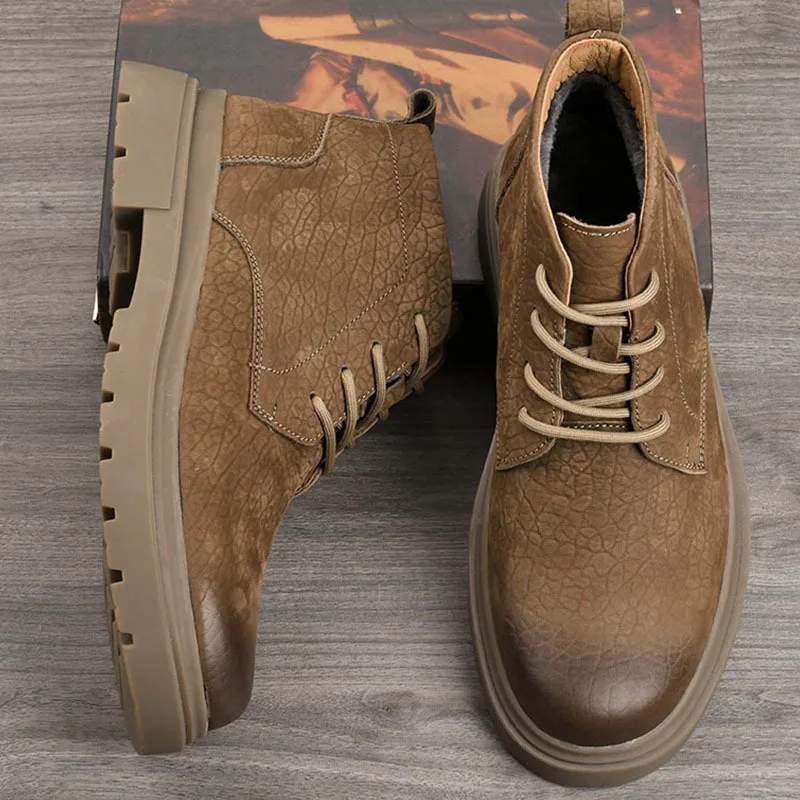 

Men's Genuine Leather Ankle Boots 2026 New Platform Boots Thick Sole Non-slip Casual Work Shoes Comfortable Short Boots for Men