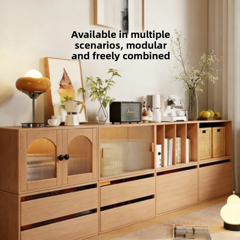 

Storage Cabinet Solid Wood Free Combination Bookcase Modular Lattice Floor to Wall Living Room Cabinet