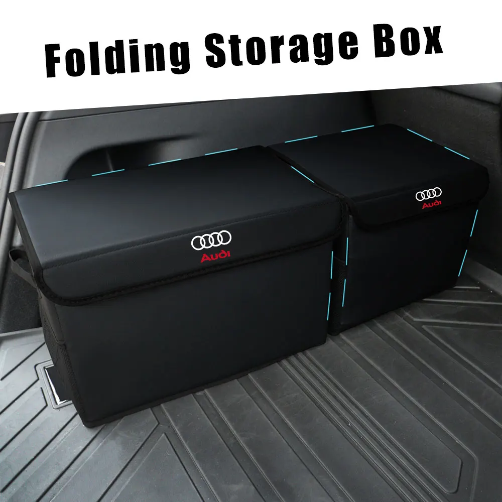 Caja organizadora de maletero de coche, bolsas de almacenamiento de cuero de gran capacidad para guardar y ordenar para Audi A4 B8 B6 A1 A5 Q3 Q7 Q5