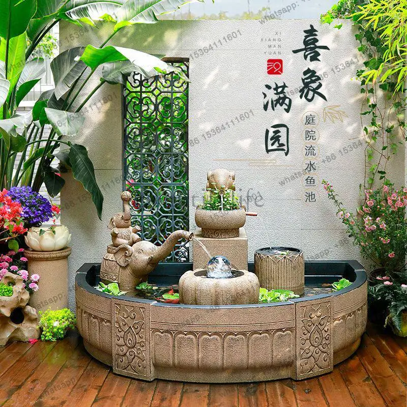 Garden decoration, flowing water fish tank, garden fountain landscaping, water landscape outdoor fish tank