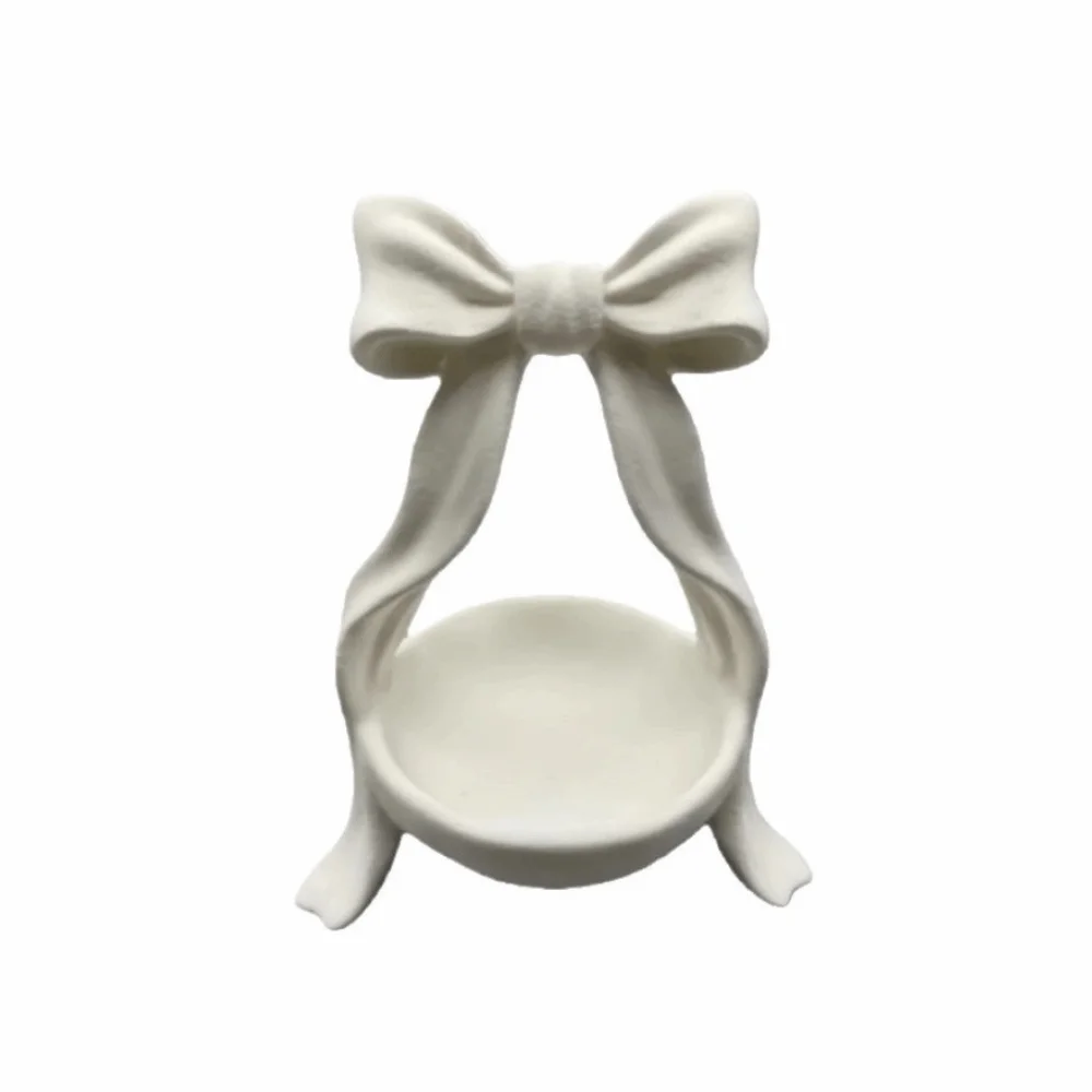 

Пластиковый поднос для хранения украшений с бантом, простой дизайн, чисто белый, милый стиль, декоративный органайзер для ключей, для домашнего использования