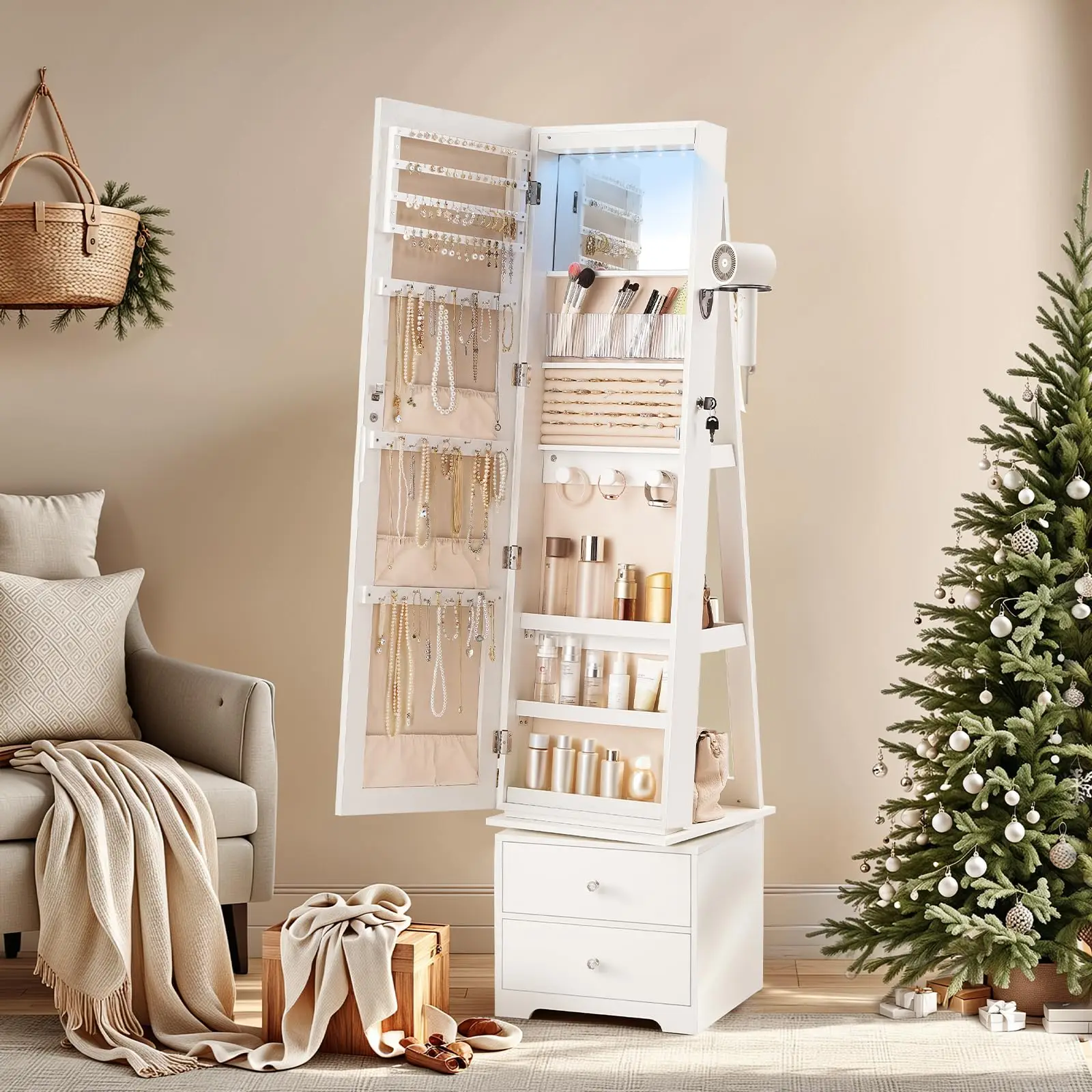 360 °   Drehbarer Schmuckschra – Full Length Mirror Jewelry Armoire Bewertung und Preis