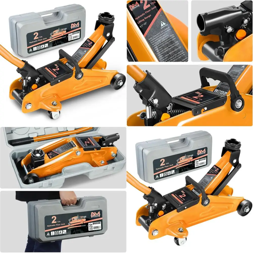 2톤 용량 저프로파일 유압 플로어 잭, 5.1-13 리프팅 범위, 오렌지색
