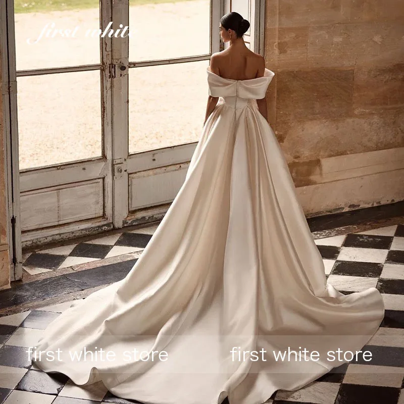 Firstwhite personalizado a linha fora do ombro vestido de casamento simples cetim querida princesa vestido de noiva plus size robe de mariée