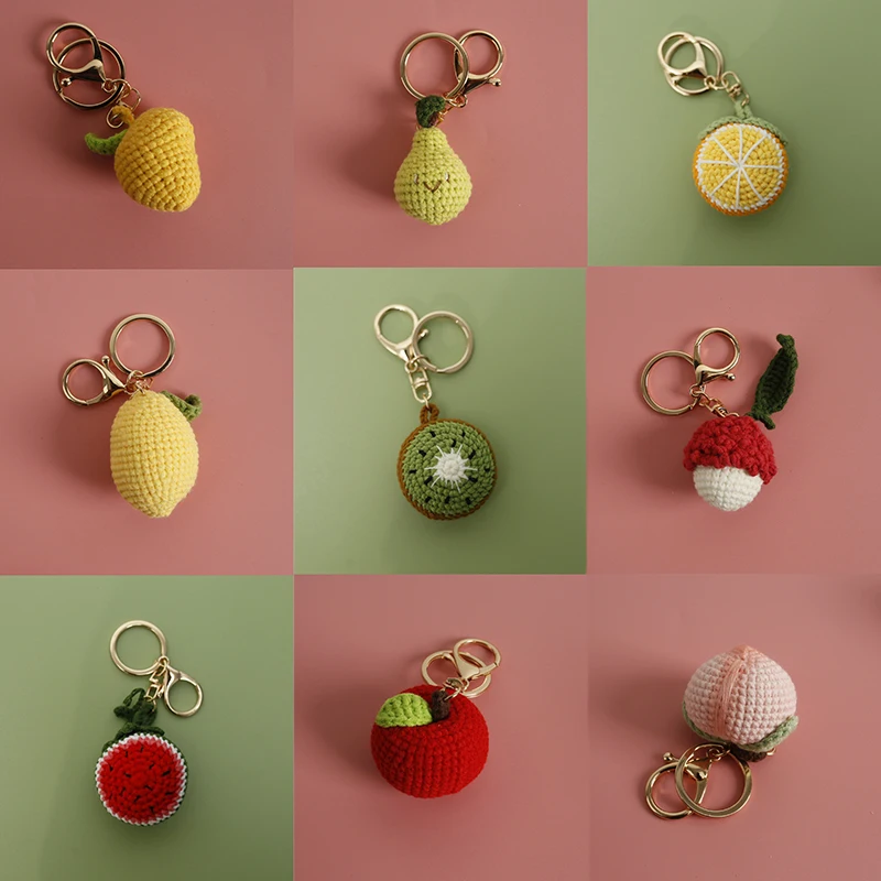Llavero con colgante de ganchillo de la serie de frutas creativas, llaveros de Mango bonitos, llaveros tejidos a mano, regalos de decoración de mochila exquisitos