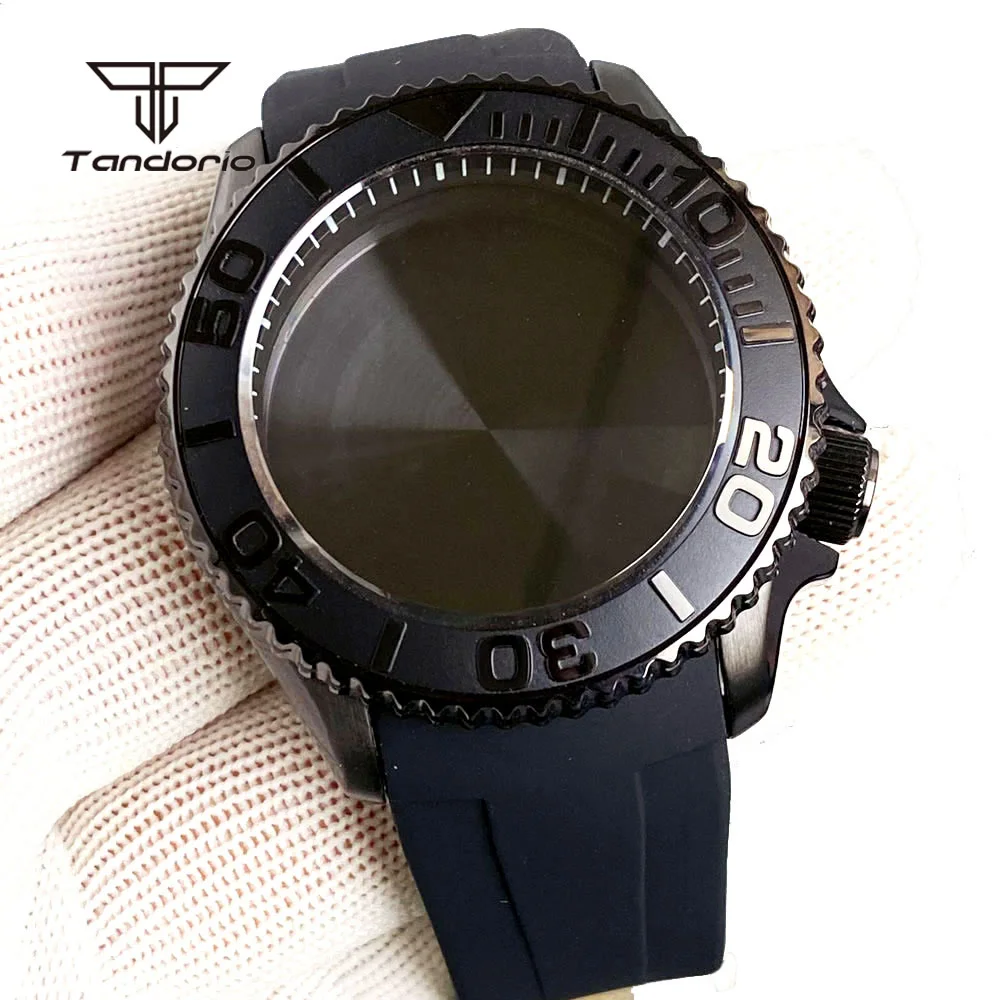 Black Pvd Skx007 Style 41mm Dive Automatic Watch Case+Silicone Band Sapphire 3.8 Crown 120 Clicks Bezel Fit NH35 NH36 NH34 Movt