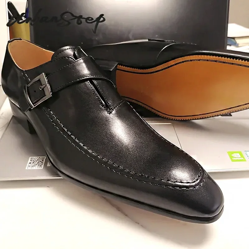 LUXURY MEN LOAFERS SHOES BUCKLE STRAP CASUAL DRESS MAN MONK SHOES BLACK BROWN OFFICE WEDDING REAL LEATHER SHOES FOR MEN