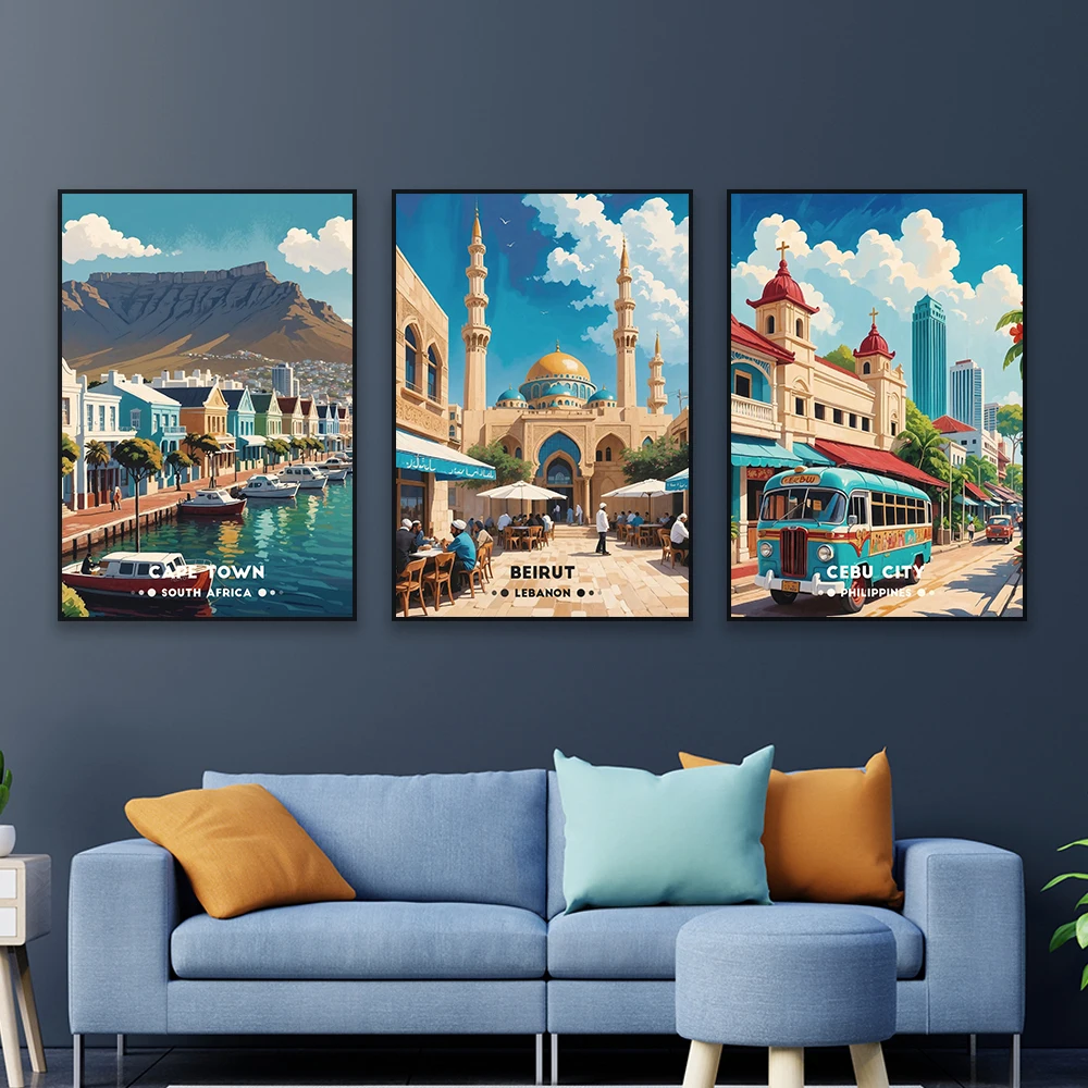 Cebu City Vintage Poster Vibrant Philippine Street Scene Art Print Retro South Africa Cape Town Canvas Painting Home Decoration