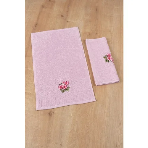 Fiesta Geranium Flower Embroidered 2li Kitchen Towel 30 X50-Pink