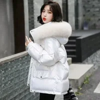 2026 Winter Fashion New Warm Duck Down Jacket Women's Clothes Glossy Fur collar Thicken Parka Short Down Coat Female Trend 4