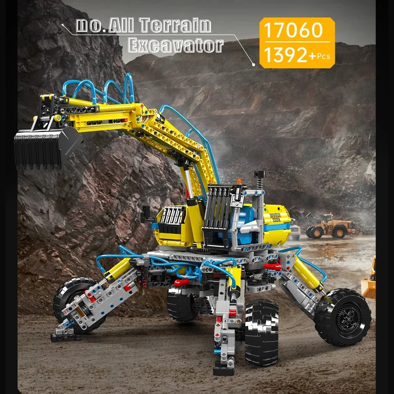 Mould King 17060 Technical Car Building Block The Remote Control Pneumatic All-Terrain Excavator Truck Model Kids Christmas Gift