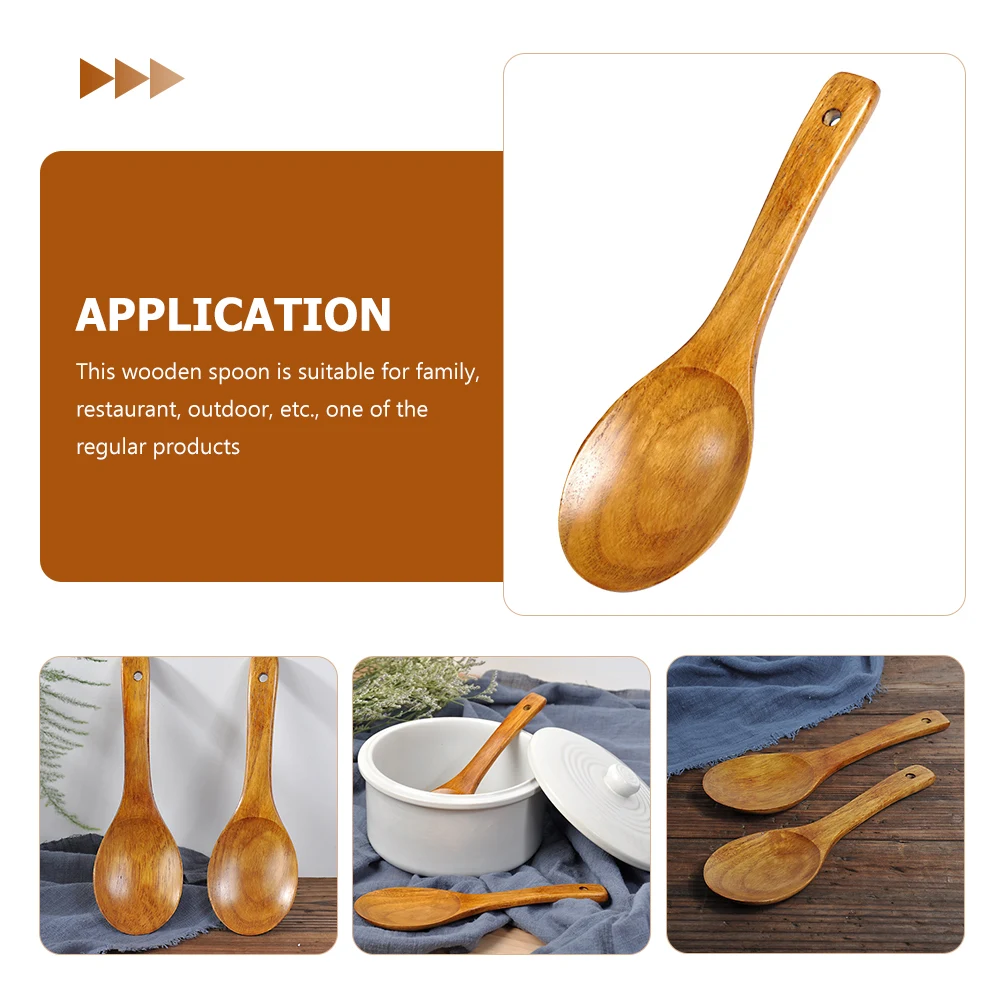 

Wooden Scoop Large Non-Stick Porridge Long Handle Kitchen Spoon Household Paddle Spoon Restaurant Rice Ladle Wood