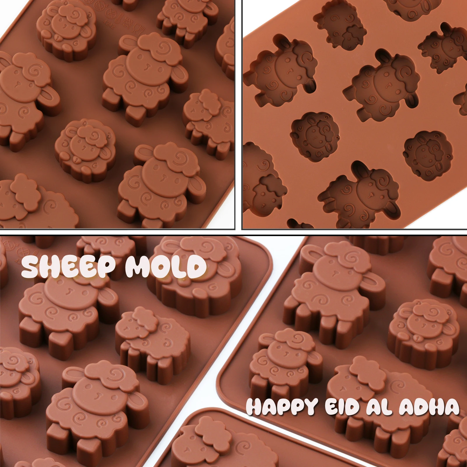 1Pack Silicone Eid Lamb Candy Mold, 3D Sheep Shaped Brown Silicone Chocolate Mold for Making Chocolate, Candies, Desserts, Cakes view 3